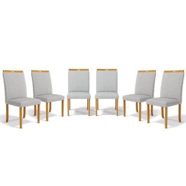 Imagem de Kit Com 6 Cadeiras Agnes Madeira Maciça Estofadas Para Mesa De Jantar Linho Cinza 407