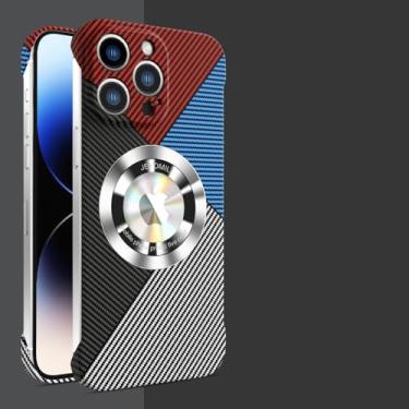 Imagem de Capa de telefone sem moldura de fibra de carbono para iPhone 12 13 14 15 Pro Max Slim Capa magnética sem bordas para celular, patchwork prata, para iPhone 15