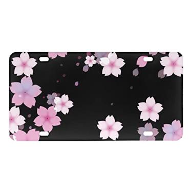 Imagem de GOSTONG Placa de carro com estampa de flor de cerejeira metal para homens e mulheres design elegante capa de placa de licença de alumínio suporte dianteiro e traseiro acessórios de carro protetor universal para a maioria dos carros, SUV