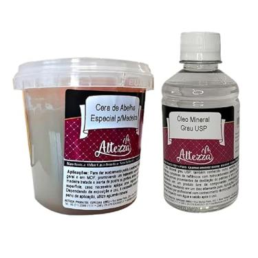 Imagem de Kit Cera Para Madeira de Abelha 350g + Óleo Mineral Grau USP 250ml Para Tábua de Carne, Tábua de Corte, Madeiras em Geral, Móveis, Gamelas, Utensílios de Madeira, Atóxico, Brilho e Proteção - Altezza