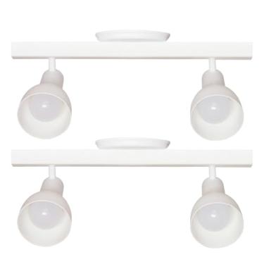 Imagem de Kit 2 Luminárias Trilho Spot Duplo Com Canopla 2 Lâmpadas Direcionáveis E27 Cor:Branco