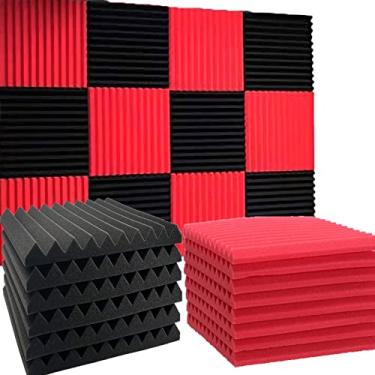 Imagem de STCK Painéis de espuma acústica, 10 peças de acolchoamento à prova de som, painel de espuma acústica de 25,4 x 25,4 cm, painéis de alta densidade resistentes ao fogo para escritório, DIY, ambientes