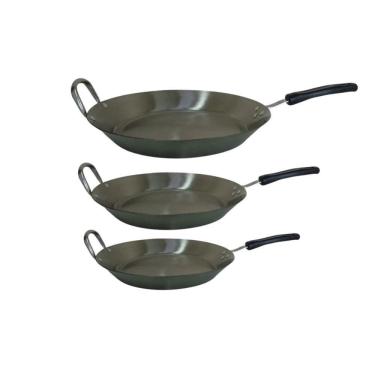 Imagem de Kit Frigideiras Em Aço Inox Cabo Baquelite Chapa 2mm Fritura