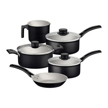 Imagem de Jogo De Panelas Turim Aluminio Revestimento Antiaderente 5 Peças Preto - Tramontina 20298061