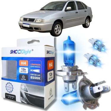 Imagem de Kit par lâmpadas super branca conector h4 8500k shocklight + par leds 
