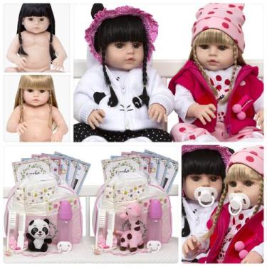 Imagem de 2 Boneca Reborn Gêmeas Recém Nascidas Panda Girafa Lindas - Cegonha Re