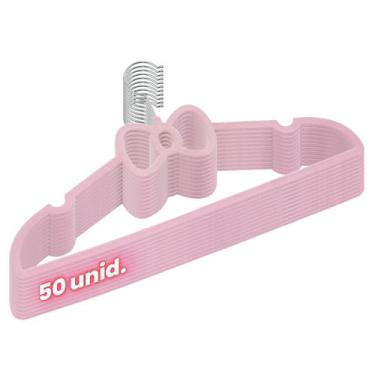 Imagem de Kit 50 Cabides Veludo Rosa Slim Antideslizante Formato Laço - ARBORETH