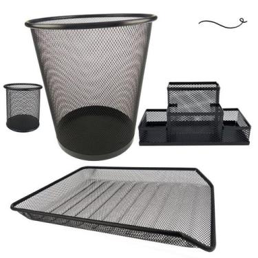Imagem de Kit Lixeira Escritório Organizador de Mesa Bandeja Organizadora Porta 