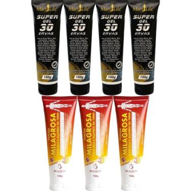 Imagem de Kit 4 Super Gel 30 Ervas 150g + 3 Pomada Massageadora Milagrosa 150g -