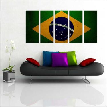 Imagem de Quadro Decorativo Bandeira Do Brasil Mosaico Com 5 Peças - Vital Quadr