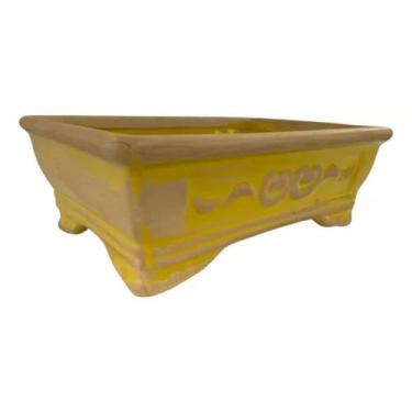 Imagem de Vaso Oriental Retangular De Cerâmica Bonsai Vintage Amarelo - FLORA FU