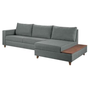 Imagem de Sof Fixo com Chaise Milo Cinza 2,58cm Ps Madeira - Bella Decorao