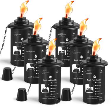 Imagem de ZSZMFH Vasilhas de tocha de 473 ml, pacote com 6 recipientes de substituição recarregáveis de tocha de bambu, recipiente de tocha de combustível de citronela ao ar livre com mechas e capas, para festa Luau, decoração de jardim faça você mesmo.