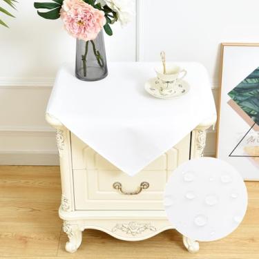 Imagem de Toalha de mesa quadrada pequena de linho sintético rústico, casa de fazenda, impermeável, branca, toalha de mesa lavável para mesa de cabeceira para casa, cozinha, quarto, 61 x 61 cm