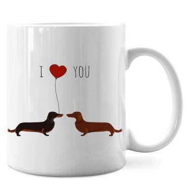 Imagem de IWXYI Caneca de café Dachshund cerâmica - presentes de dachshund para mulheres, caneca de dia dos namorados Dachshund, caneca de café de cachorro Dachshund 110z presente, I Love You