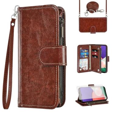 Imagem de Asuwish Capa de celular para Samsung Galaxy A22 4G 16.3 cm carteira celular com protetor de tela, alça transversal flip zíper suporte para cartão slot de crédito suporte M32 M22 F22 A 22 22A G4