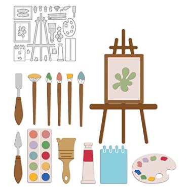 Imagem de GLOBLELAND Ferramentas de pintura paleta de moldes de corte de metal para scrapbooking faça você mesmo, festival, aniversário, cartões de casamento, decoração de envelope de álbum, 9 x 8,18, platina