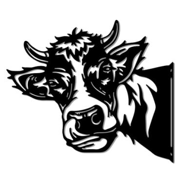 Imagem de WADORN Decoração de arte de jardim de metal de vaca espiando, ornamento de ferro para gado de fazenda, arte de parede para ramo de árvore, silhueta preta, decoração de cerca ao ar livre para fazenda,