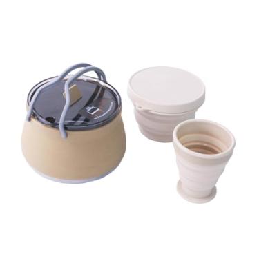 Imagem de harayaa Chaleira dobrável para acampamento, cafeteira para ferver água, bule de chá portátil, aquecedor de água para pesca ao ar livre, equipamento de viagem, Cáqui