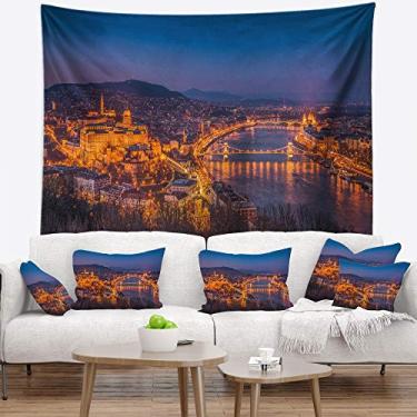 Imagem de Decoração de manta para decoração de tapeçaria com vista noturna da cidade de Budapeste. Decoração para casa e escritório Médio: 99 cm x 81 cm