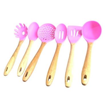 Imagem de Kit Cozinha Talheres Silicone Utensílios Rosa 6 Peças - Mor, Rosa, ute