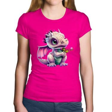 Imagem de Baby Look Algodão Dragão Bebê - Foca na Moda, Rosa, G
