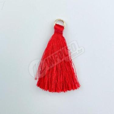 Imagem de Pingente 4cm Vermelho C/ Argola Dourada Franja de Seda (Tassel) - 10 u