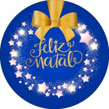 Imagem de Painel De Festa Redondo 1,50x1,50 - Feliz Natal Azul Efeito Glitter Do
