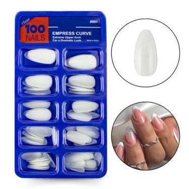 Imagem de 100 Unhas Postiças Almond Curta Branca Leitosa Natural Lisa Manicure F