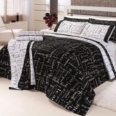 Imagem de Kit Edredom Casal Queen  Te amo 5 Peças 100% Algodão   150 Fios Preto 
