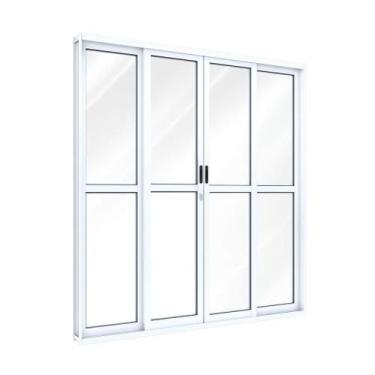 Imagem de Porta de Correr de Alumínio com Travessa 213 x 200 x 12 cm 4 Folhas Ri