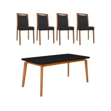 Imagem de Mesa Jantar Luxo Jade 160x90cm Preto com 4 Cadeiras Estofadas em Couro
