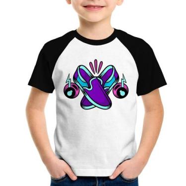Imagem de Camiseta Raglan Infantil Walk The Talk - Foca na Moda, Branco, Preto, 