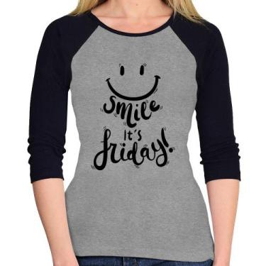 Imagem de Baby Look Raglan Smile, It's Friday! Manga 3/4 - Foca na Moda, Cinza, 