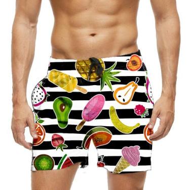 Imagem de Short Praia Shorts Banho Bermuda Verão Xadrez Listras Frutas Cartoon 1