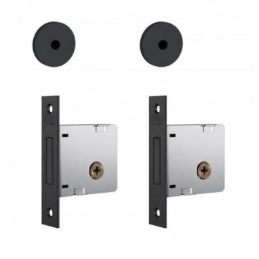 Imagem de Fechadura Stam Porta 1004 Par Roseta Redonda Tetra Externa Preto Fosco