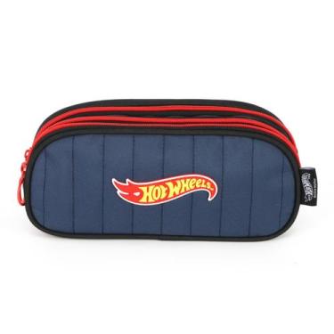 Imagem de Estojo Escolar Triplo Juvenil Bolsinha Grande Hot Wheels - Luxcel, Azu