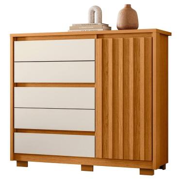 Imagem de Cômoda Sapateira Quarto Duetto 05 gavetas e 1 Porta Ripada