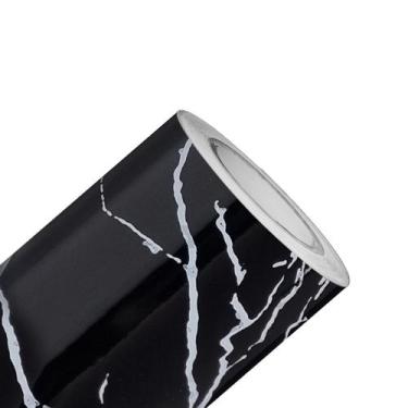 Imagem de Papel de Parede Mármore Luna Preto Branco Prata Vinil Adesivo Impermeá