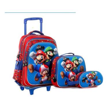 Imagem de Kit Mochila Escolar Com Rodinhas Infantil Super Mario Bros - Mega Vari