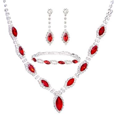Imagem de Conjunto de joias femininas de 3 peças - prata marquise strass cristal austríaco noiva dama de honra declaração colar gargantilha brincos pendentes pulseira pulseira para casamento formatura meninas fantasia joias, Cobre, Cristal