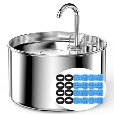 Imagem de UIOOQ Fonte De Água Para Gatos Em Aço Inoxidável + 8 Filtros + 8 Esponjas - Fontes De Água Para Animais De Estimação Torneira De Metal Tigelas De Água Automáticas Para Gatos/Cachorros Rega Para Animai