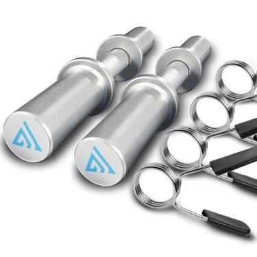 Imagem de Cabo de haltere olímpico de 41 cm, barra de halteres para placas de peso olímpico de 5 cm, halteres carregáveis para treinamento de força em academia em casa, 2 pares de coleiras de mola incluídas