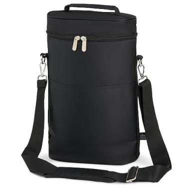 Imagem de The Wine Chiller Bolsa térmica de vinho, sacola térmica para 2 garrafas, acessórios de vinho perfeitos e presentes para amantes de vinho, preta com fivelas prateadas