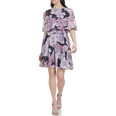 Imagem de Jessica Howard Minivestido feminino sem mangas de chiffon com laço na cintura, Azul-marinho/lilás, 46