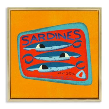 Imagem de Stupell Industries Arte de parede em tela flutuante emoldurada de lata de sardinha em tons brilhantes por Carrie Cantwell, moldura flutuante dourada, 63 x 63 cm