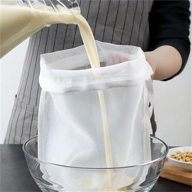 Imagem de Saco de leite de nozes brancas reutilizáveis sacos de gaze para coar coador de leite de soja de amêndoa para fermentação fria café chá suco de cerveja malha de nylon fino pano de queijo coadores de