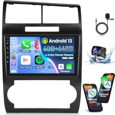 Imagem de [8 núcleos 4 + 64 G] Rádio de carro Android para Dodge Charger Magnum 2005-2007 - Carplay sem fio e Android Auto - 22 polegadas IPS 1280 * 720 tela sensível ao toque estéreo para carro -