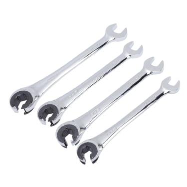 Imagem de Conjunto de Chave de Linha de Combustível de Catraca Métrica 6PCS, 10-17mm, Aço CrV, Extremidade Aberta, Oscilante de 5 Graus, Acesso a Espaços Apertados, para Combustível,