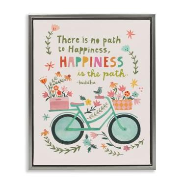 Imagem de Stupell Industries Happiness Is The Path Framed Floater Canvas Wall Art Design por Irene Chan, Moldura Flutuante Cinza, 43 x 53 cm